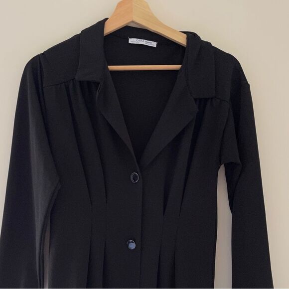 zara black front button up trafaluc dress long sleeves - Picture 5 of 10